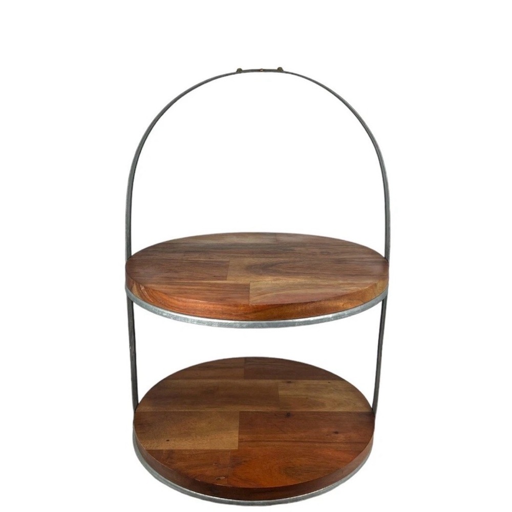 Hearth & Hand Magnolia 2-Tier Wood & Metal Cake Stand Display Tray NIB Rare